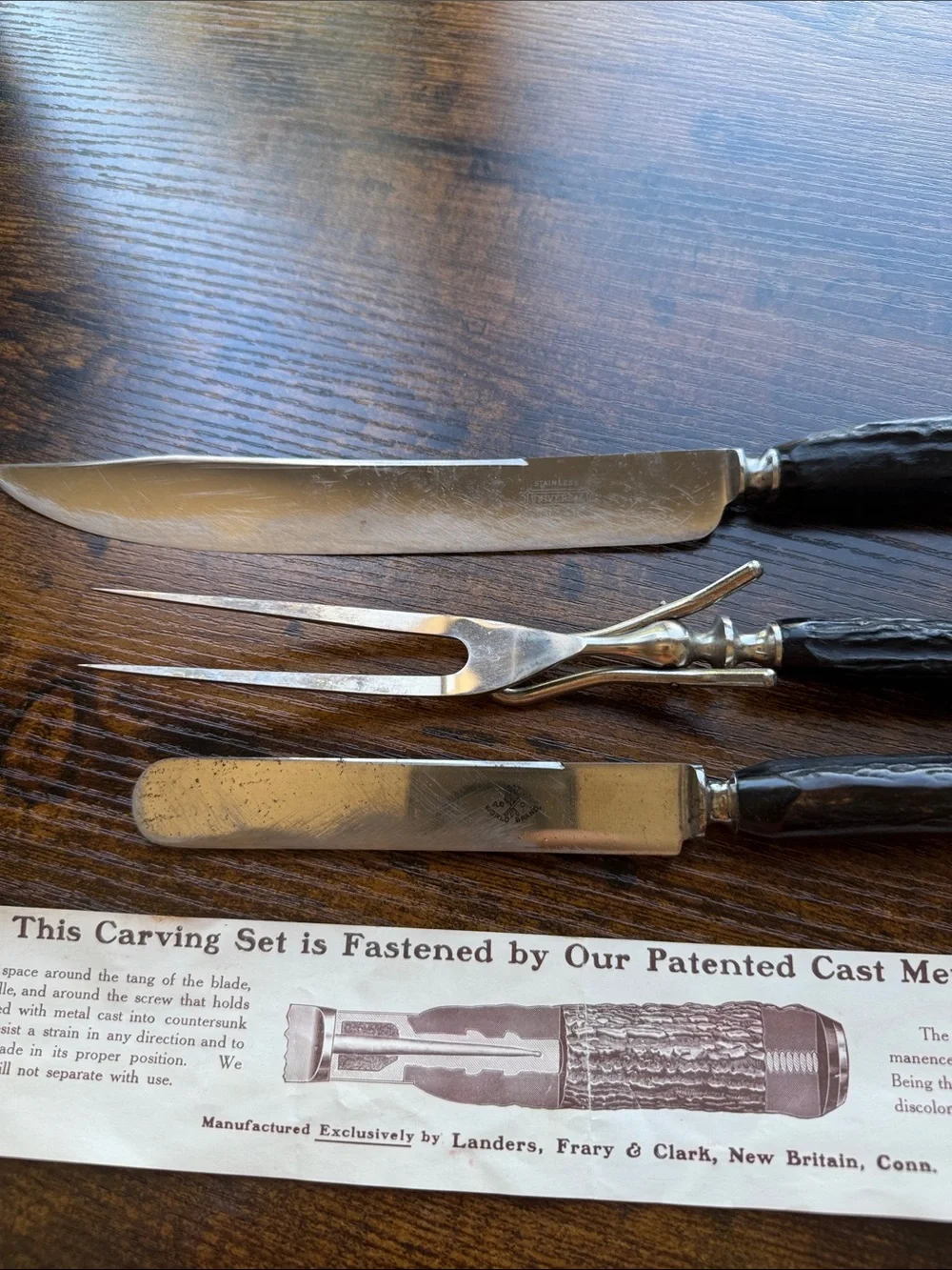 Vintage Carving Set with Dark Brown Handles - Classic Stainless Steel